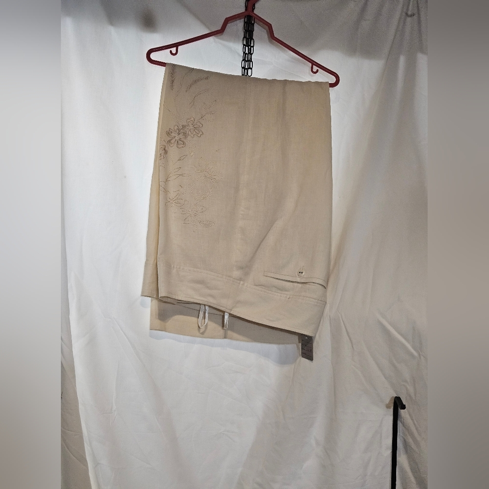 Women Linen Cream Lined Pants